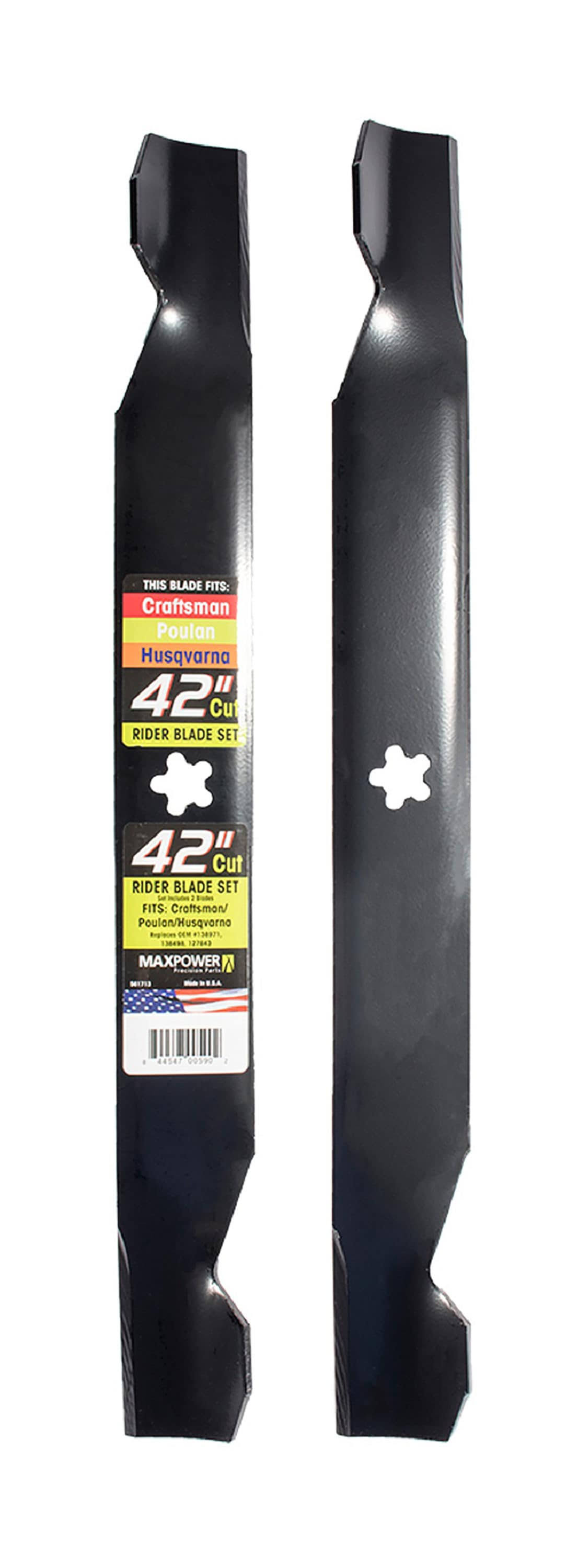 2 Blade Set for Many 42 in. Cut Craftsman, Husqvarna, Poulan Mowers Replaces OEM #'s 127843, 138498, 138971, 53-21278-43 561713B