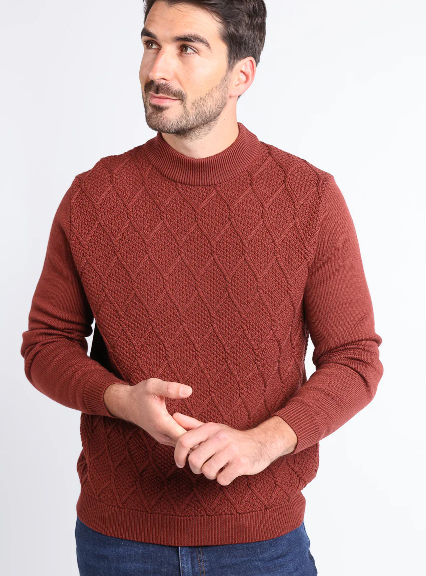 Pull homme en laine mérinos rouge