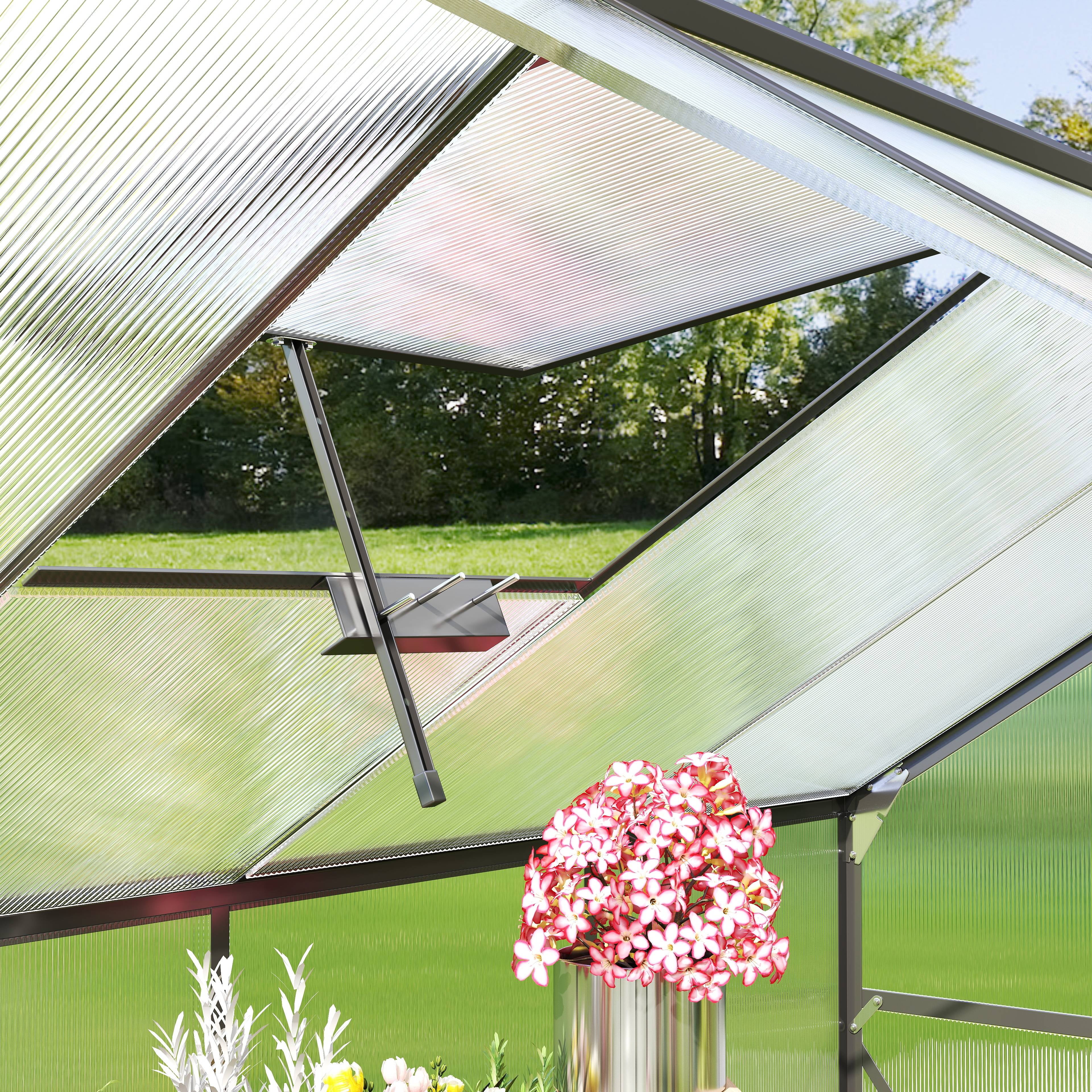 8x6 FT Greenhouse with Lockable Hinged Door Vent Window, Polycarbonate Walk-in Winter Greenhouse Sunroom, Black - Image 10