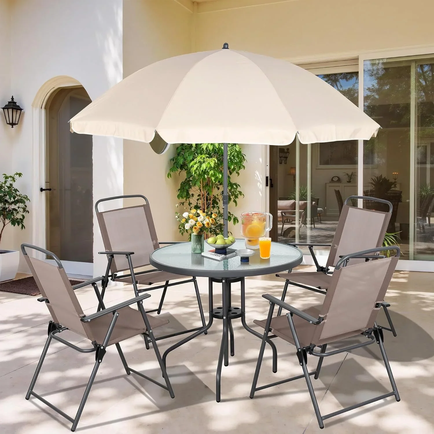 Ensemble de salle à manger pliant Vograsig 6 pièces pour patio, petit ensemble table et chaises de jardin en métal