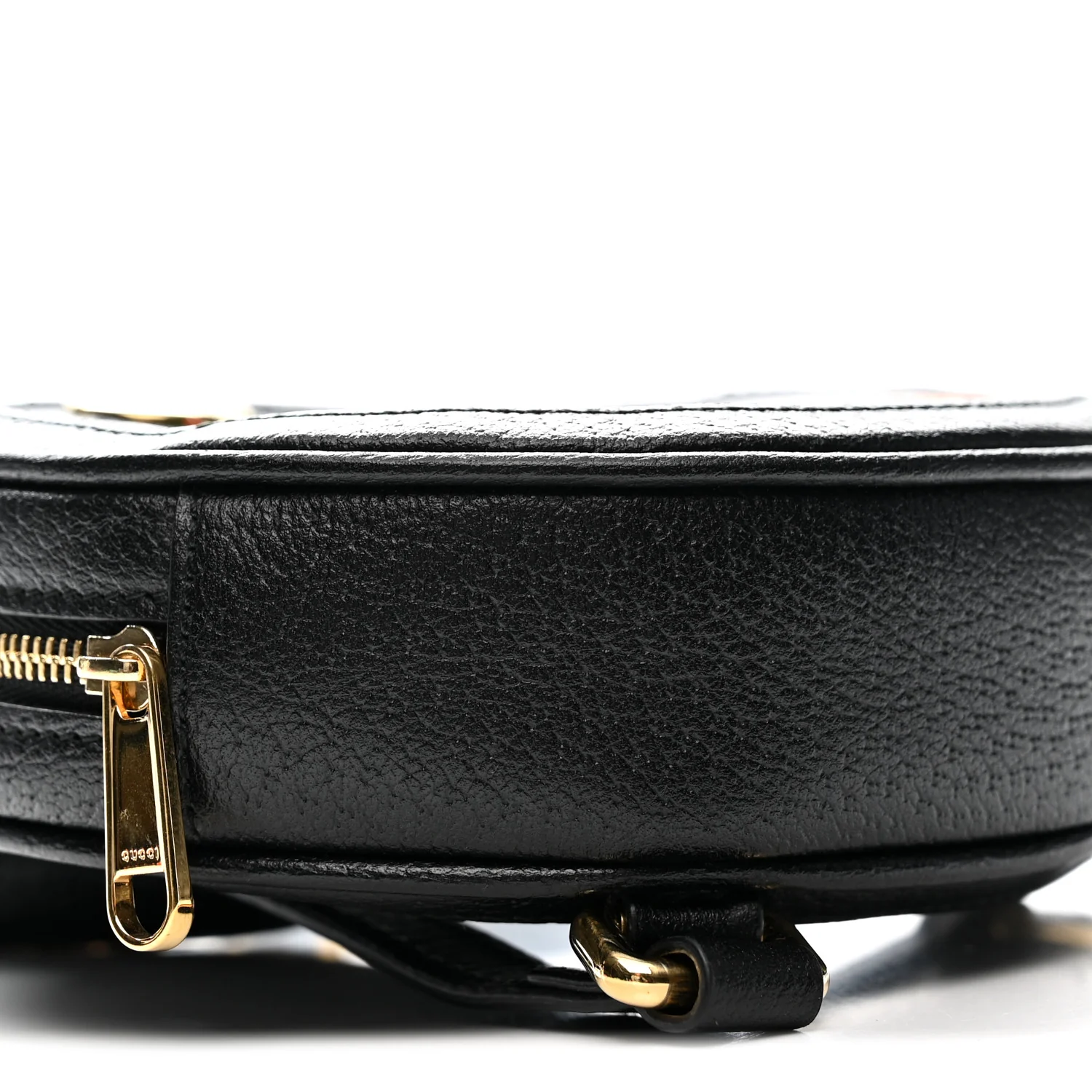 Grained Calfskin Web Mini Ophidia Round Shoulder Bag Black
