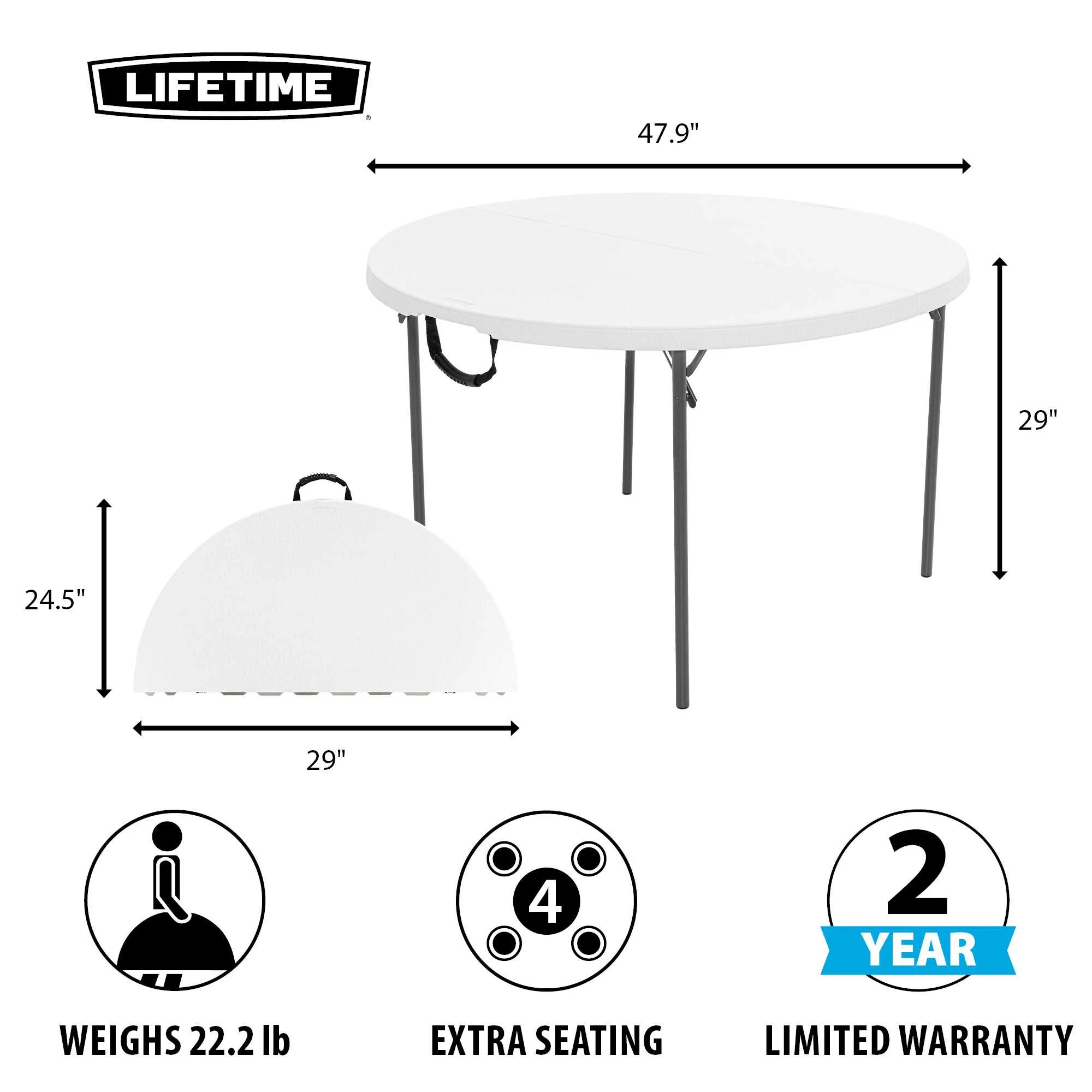 48 inch Round Fold-in-Half Table, Indoor/Outdoor Essential, White Granite (280064)(White Granite) - Image 5