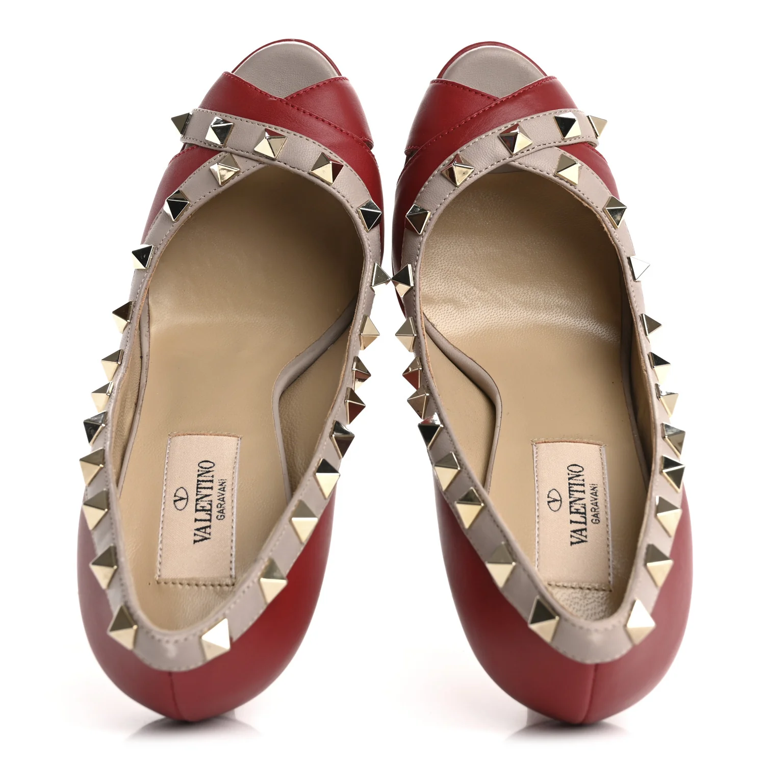 Nappa Rockstud Peep Toe Platform Pumps 36 Poudre Rosso