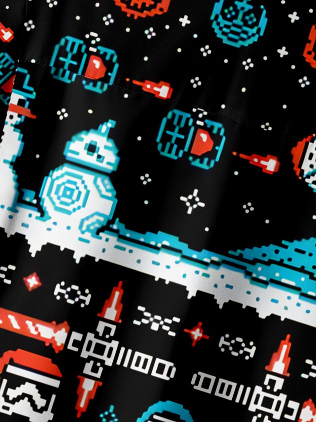 Chemise décontractée à manches courtes avec poche poitrine et motif de dessin animé de Noël