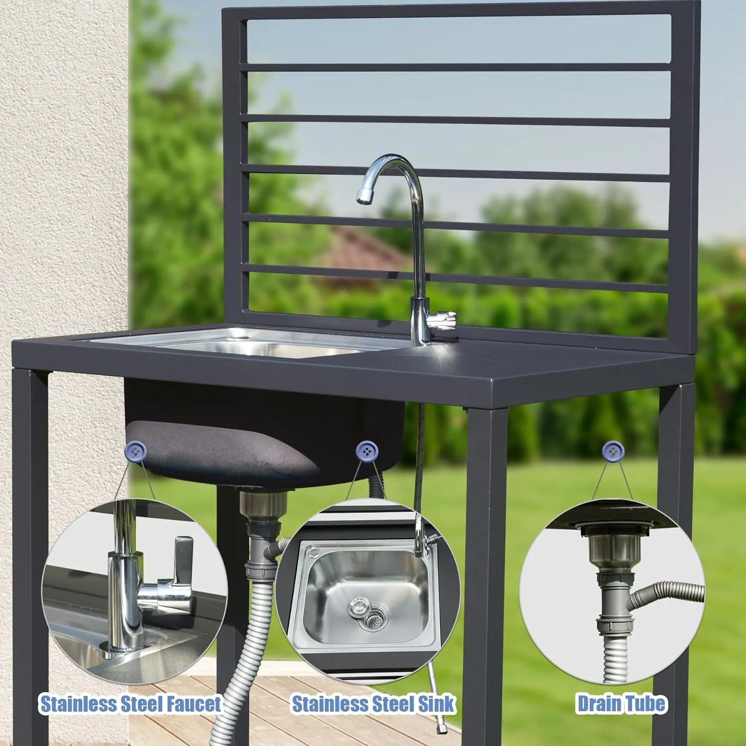Outdoor Kitchen Series 5-Piece Modular Outdoor Kitchen, Aluminum Storage Islands Sink Table, Corner Bar Cabinet Grill Storage Cabinet with Protective Cover, Outdoor Kitchen for Deck, Patio, Backy(5-Pieces Set) - Image 8