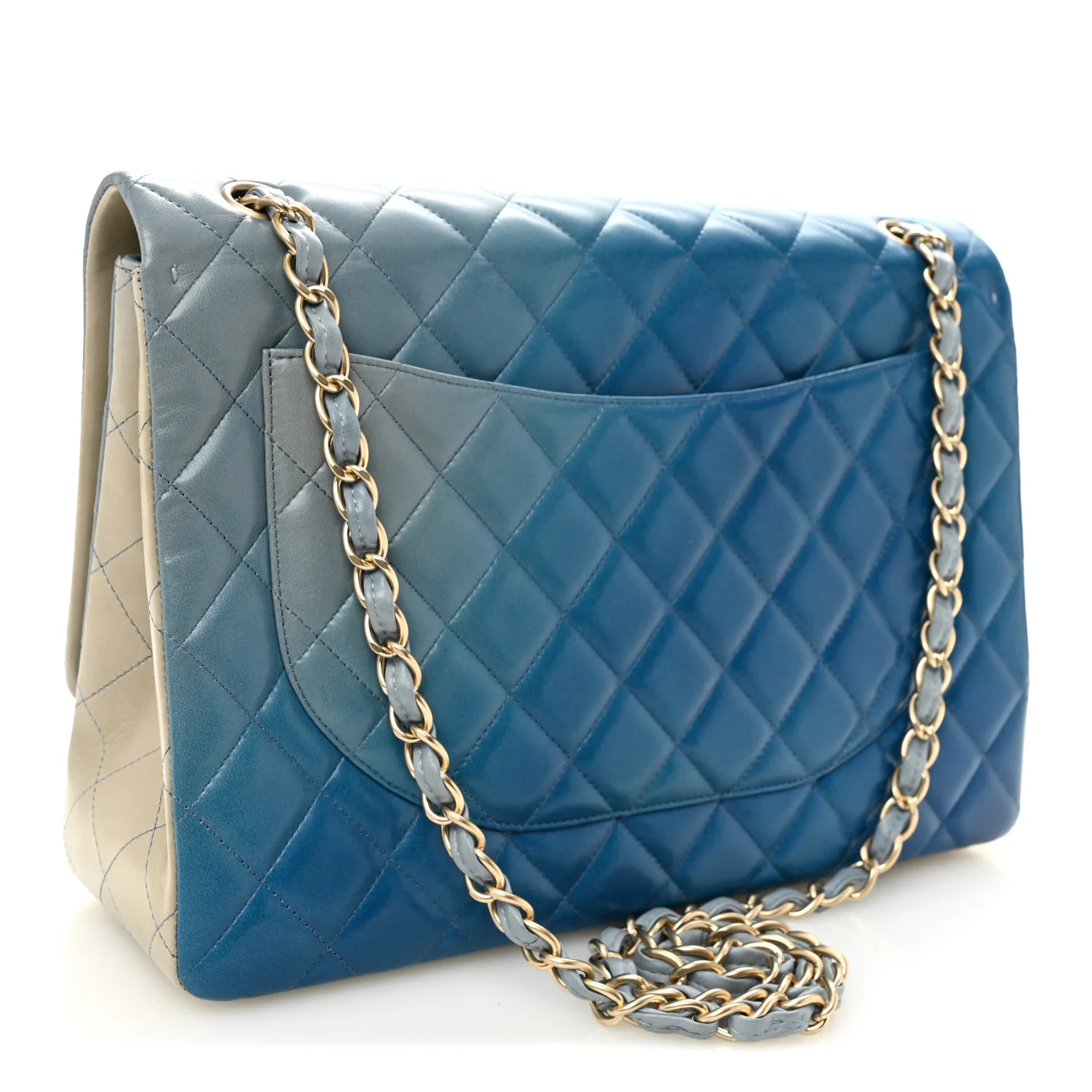 Lambskin Degrade Quilted Maxi Single Flap Light Blue