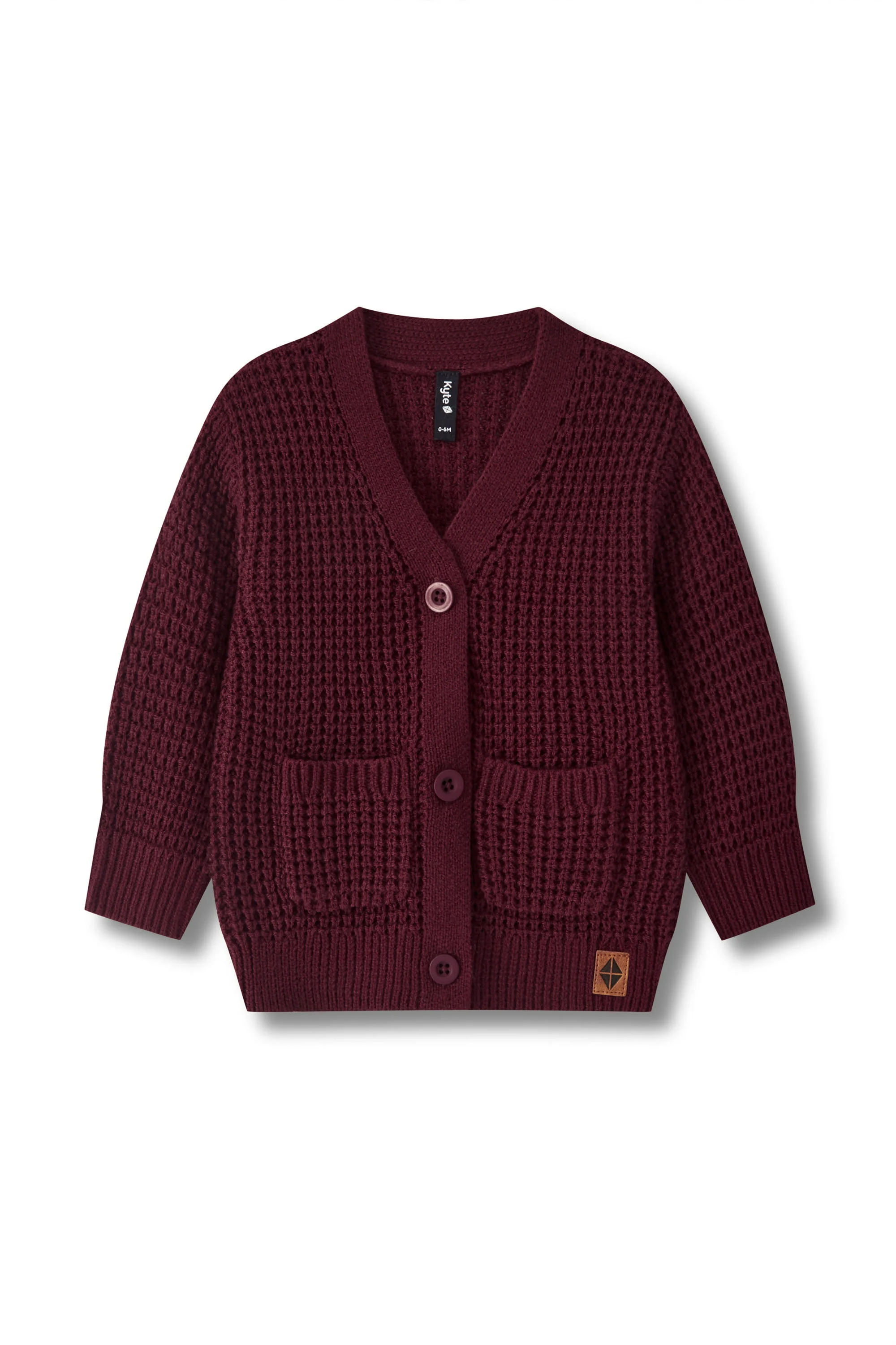 Chunky Knit Waffle Cardigan in Burgundy