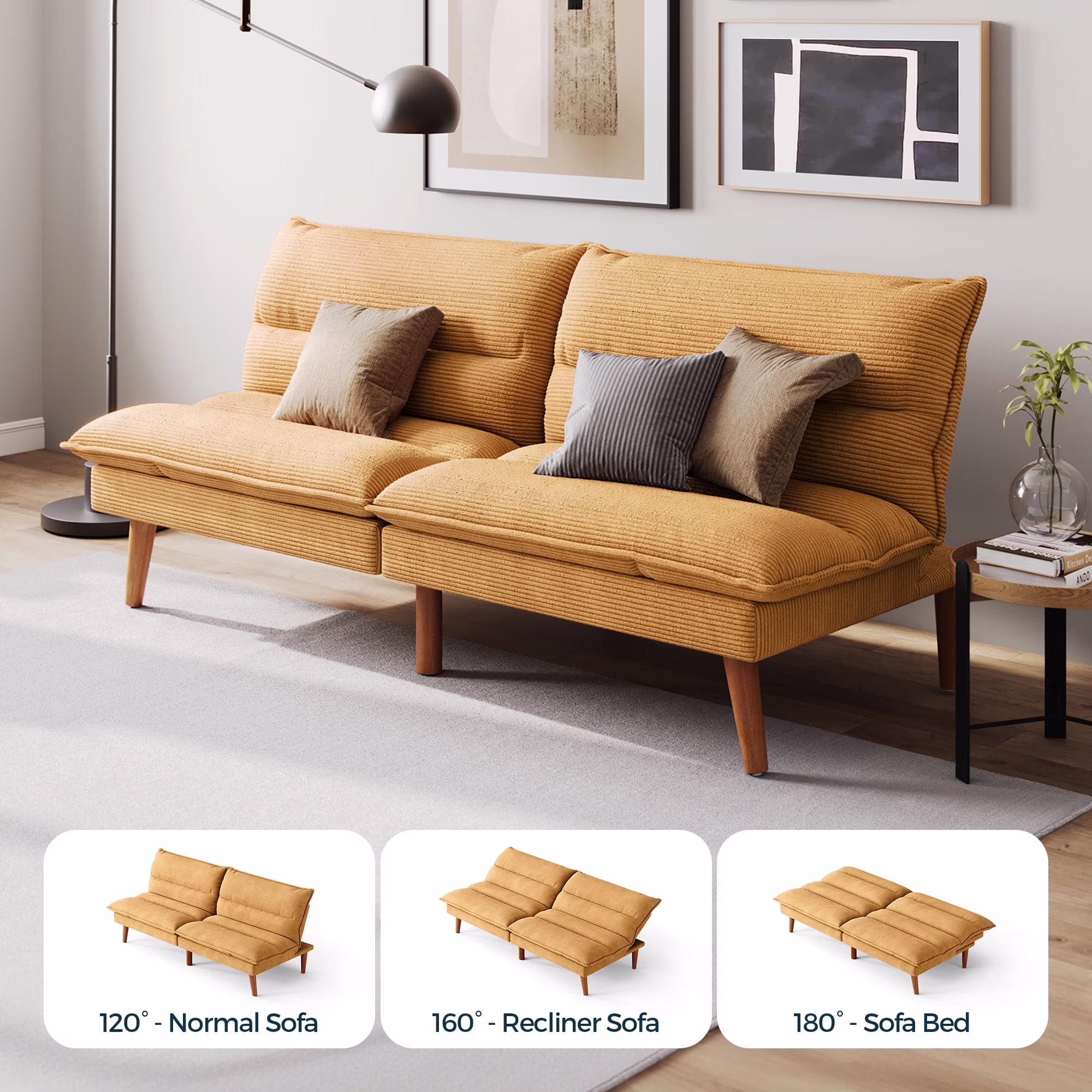 71" W Corduroy Convertible Futon Sofa Bed, Army Green(Army Green) - Image 3
