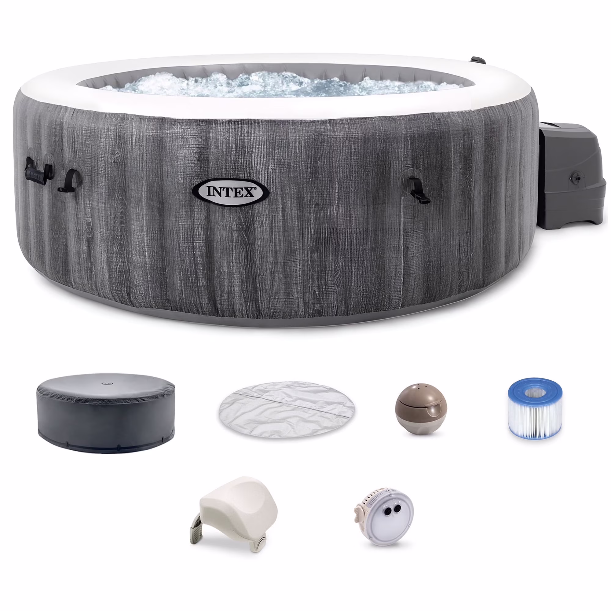 INTEX Purespa Plus Greywood Deluxe 4 Person Inflatable Spa W/ Jets