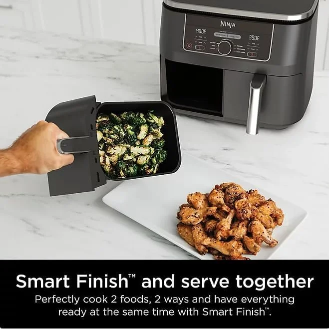 Ninja Foodi 8 Qt 2 - Basket Air Fryer, Black - Dualzone Technology, Smart Finish
