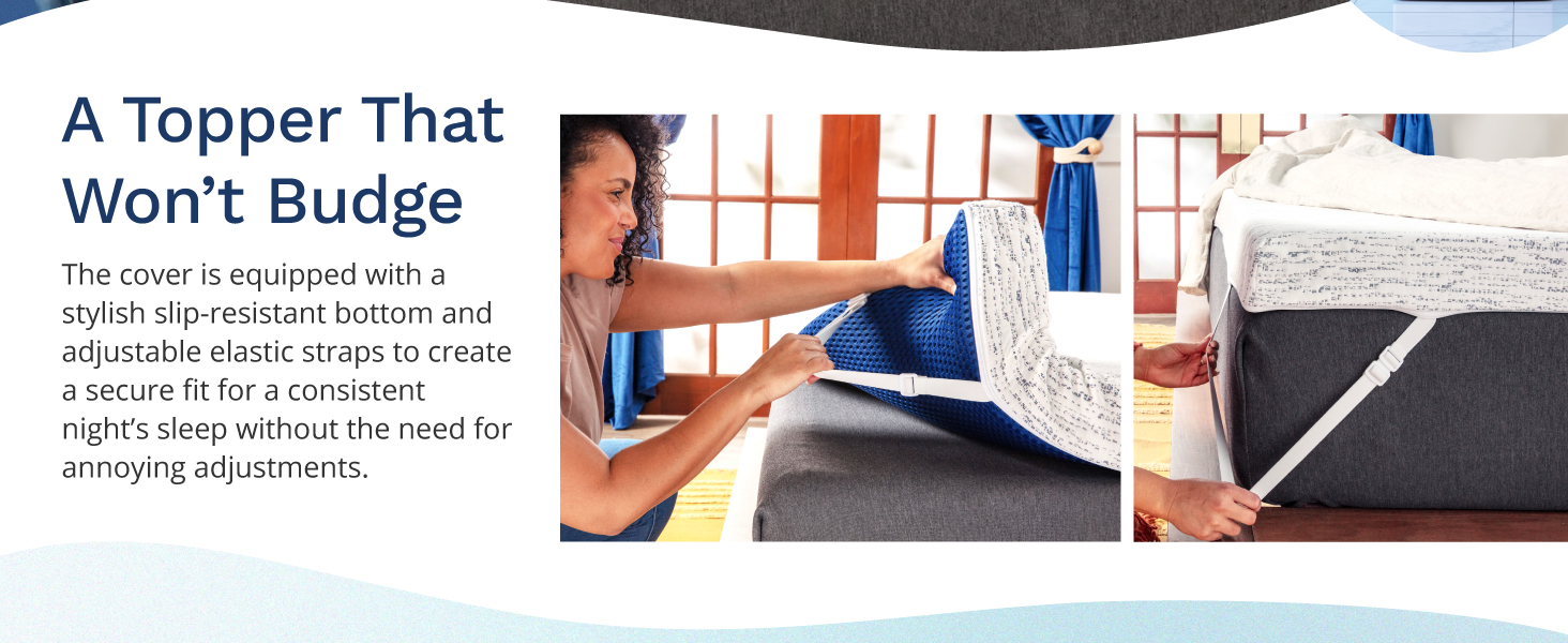 The cover is equipped with a stylish non-slip bottom &amp; adjustable elastic straps for a secure fit.