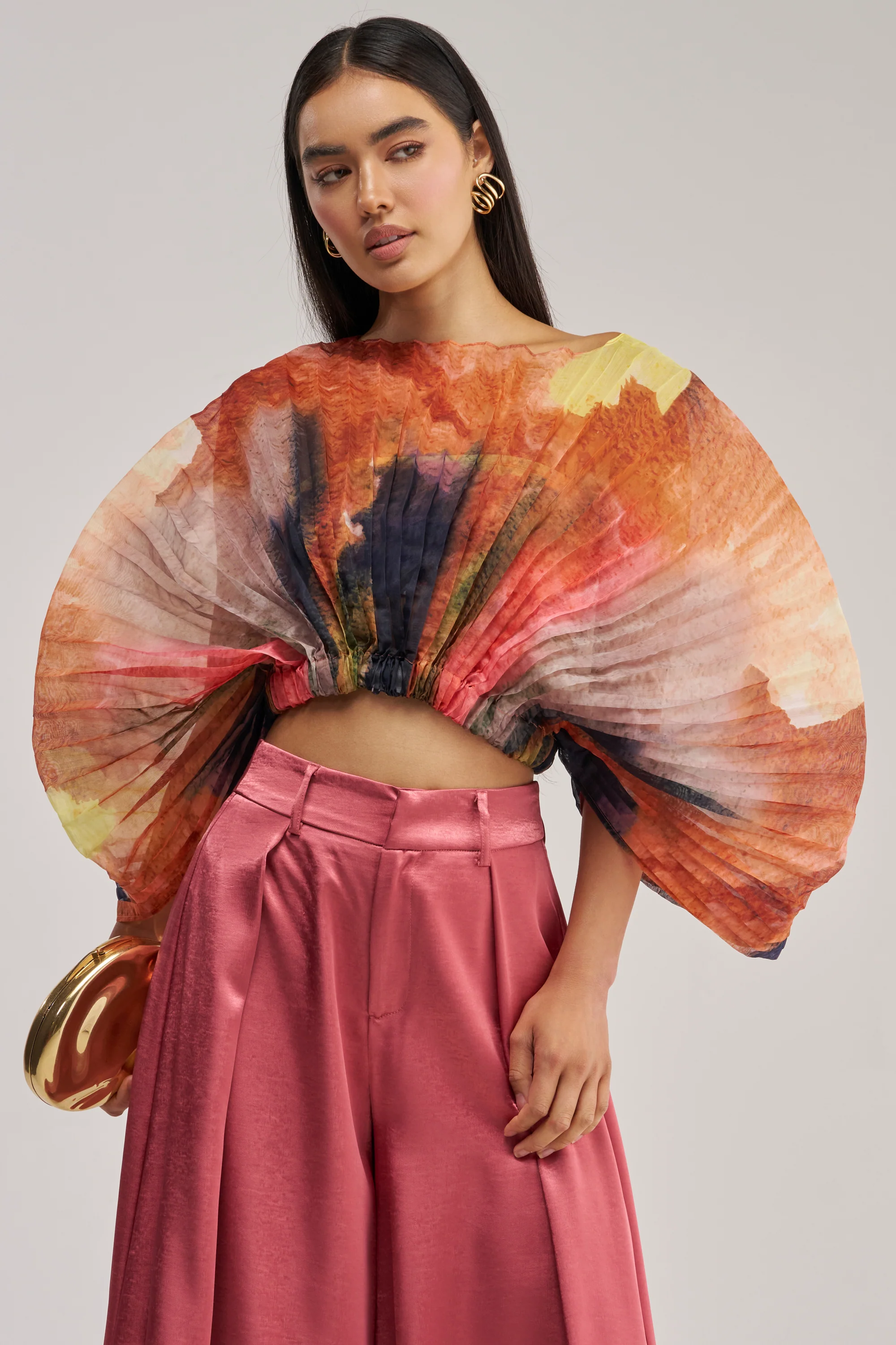 WATERCOLORS CHIFFON FAN TOP - Akira Store