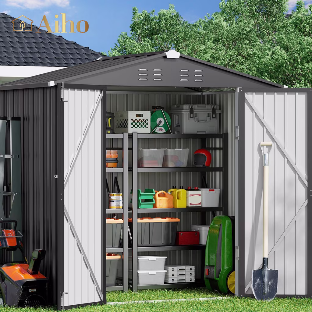 Aiho 6'x4' Metal Outdoor Storage Shed by Galvanized Steel, Waterproof Tool Shed for Garden, Patio & Backyard (Dark Gray)