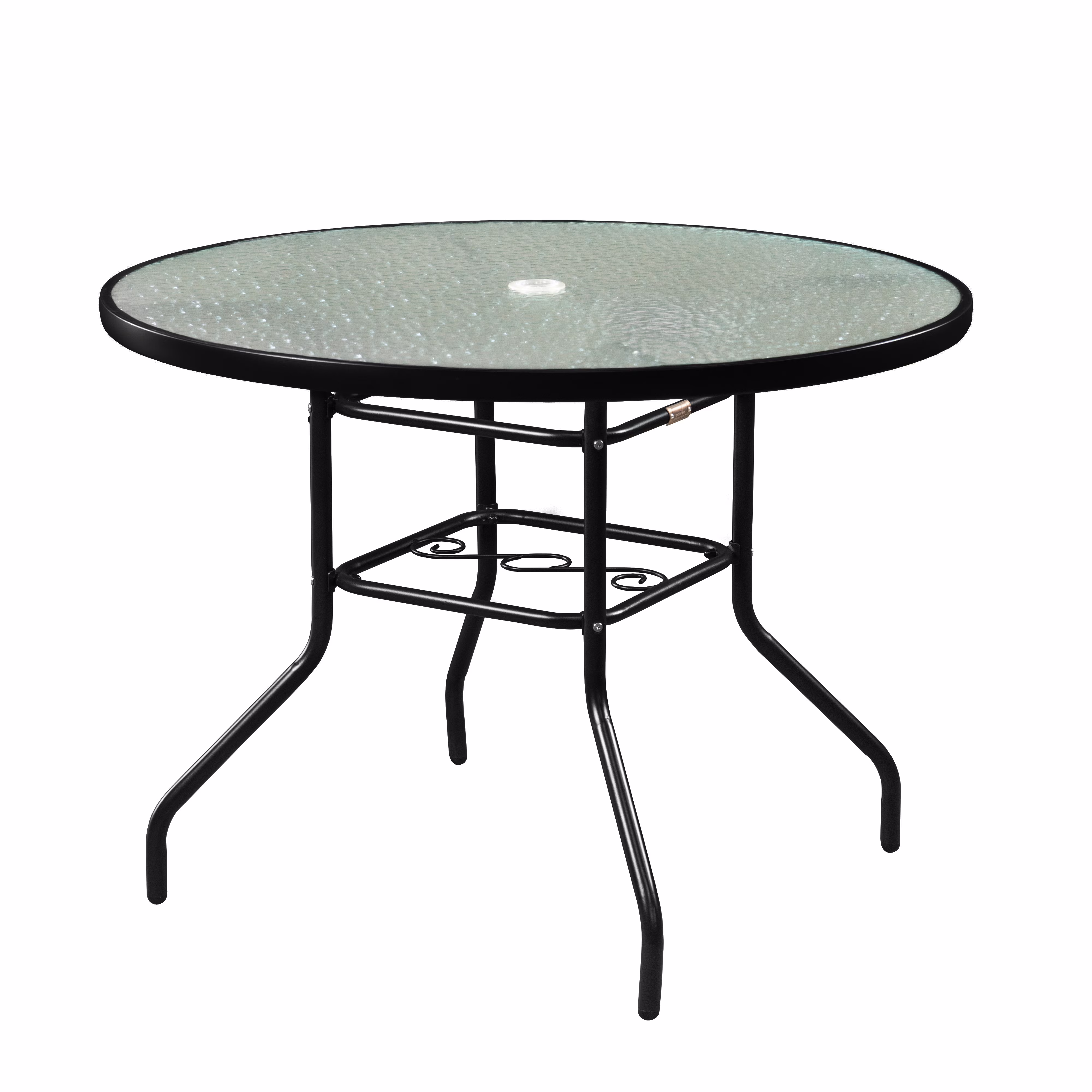 Garden Elements Outdoor Round Patio Dining Table, Steel Base and Rim with Waterwave Glass Top, Black, 40