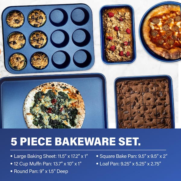 Classic Blue 20 Piece Aluminum Ultra Durable Non Stick Diamond Infused Cookware and Bakeware Set Image 9