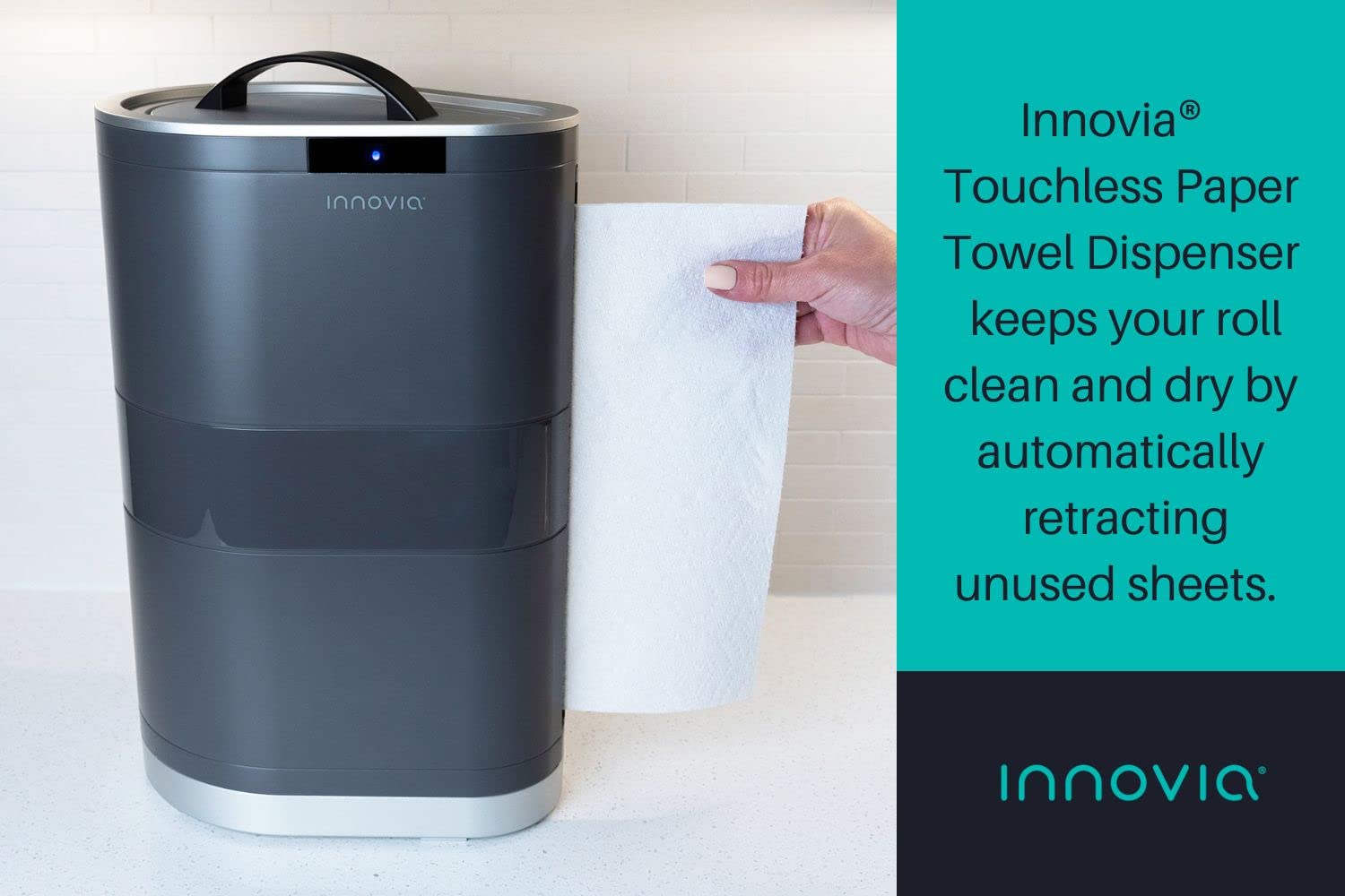 Distributeur de papier essuie-mains sans contact Innovia, blanc, à poser sur le comptoir