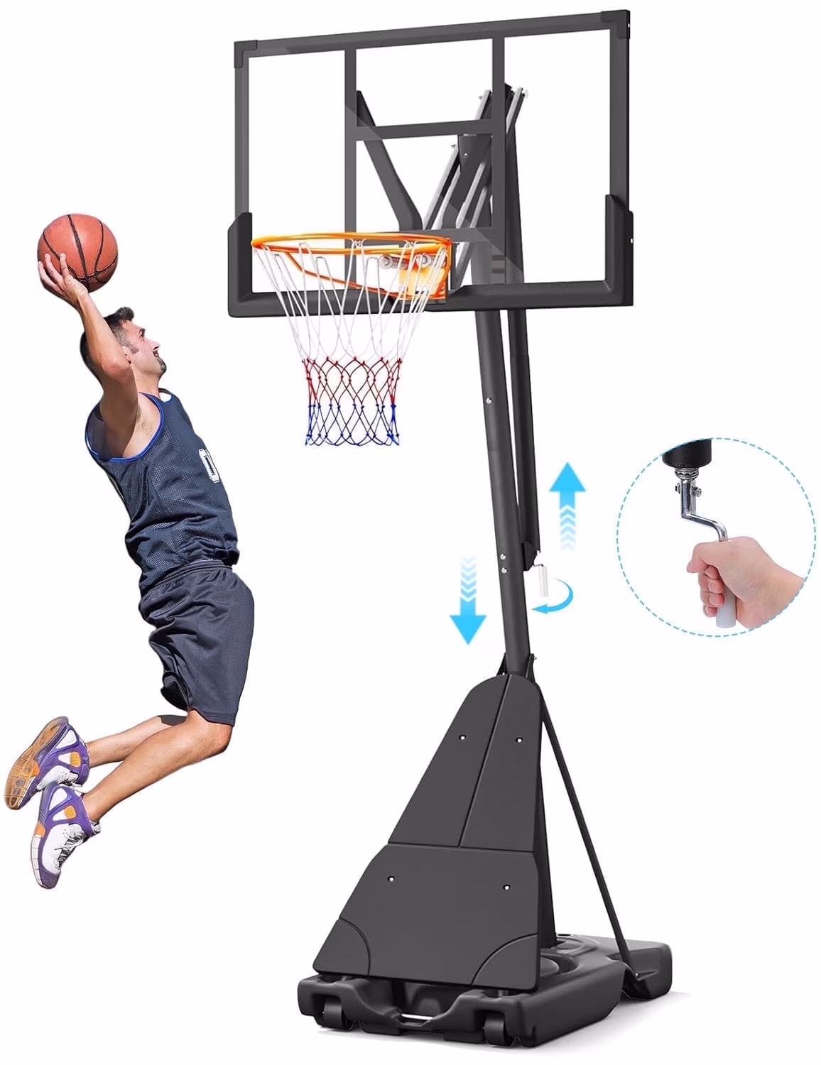 Basketball Hoop System, Quickly Height Adjustable 5.25 - 10ft, Dprodo 44 in PC Backboard Portable Basketball Goal for Outdoor Indoor Court