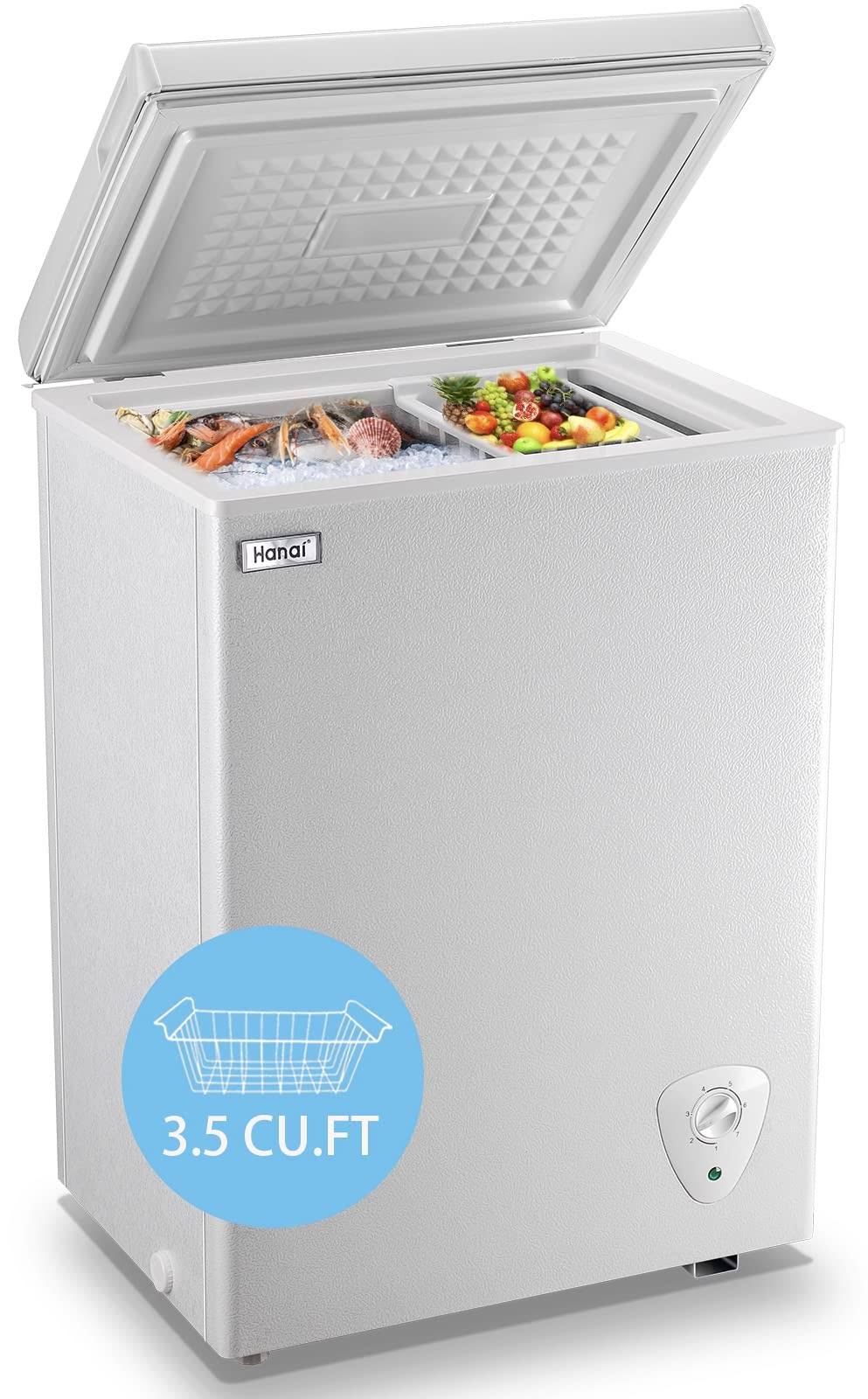 Wanai Chest Freezer 3.5 CU.FT Small Deep Freezer Top Door Mini Freezer with Removable Basket, Low Noise, 7 Adjustable Temperature and Energy Saving