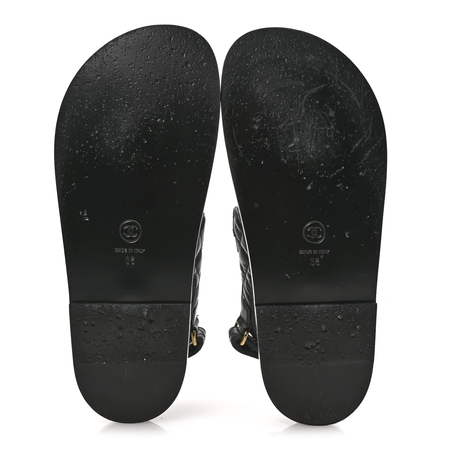 Lambskin Velcro CC Pearl Bow Dad Sandals 38 Black