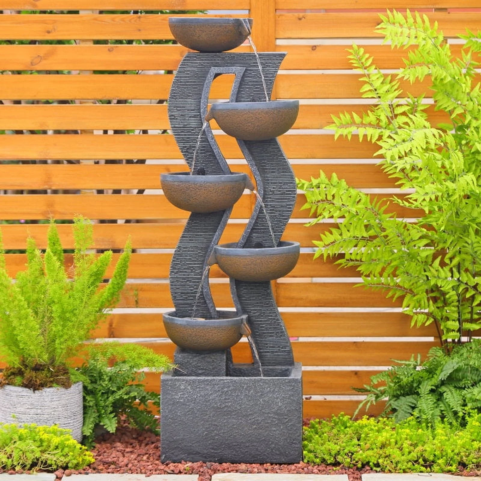 6-Tiered Garden Water Fountains Large Outdoor Fountains and Waterfalls with Light for Patio Yard Porch Pool Decor - Image 4