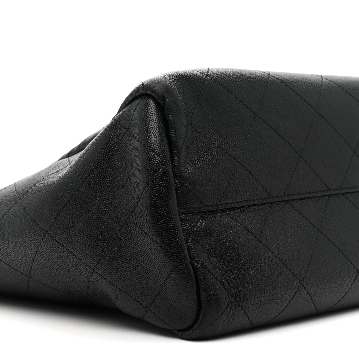 Caviar Stitched Large Lady Coco Shopping Tote Black