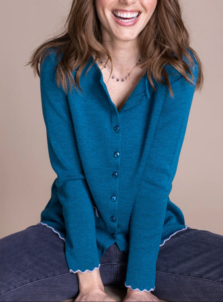 Cardigan femme en laine mérinos Bleu d'hiver