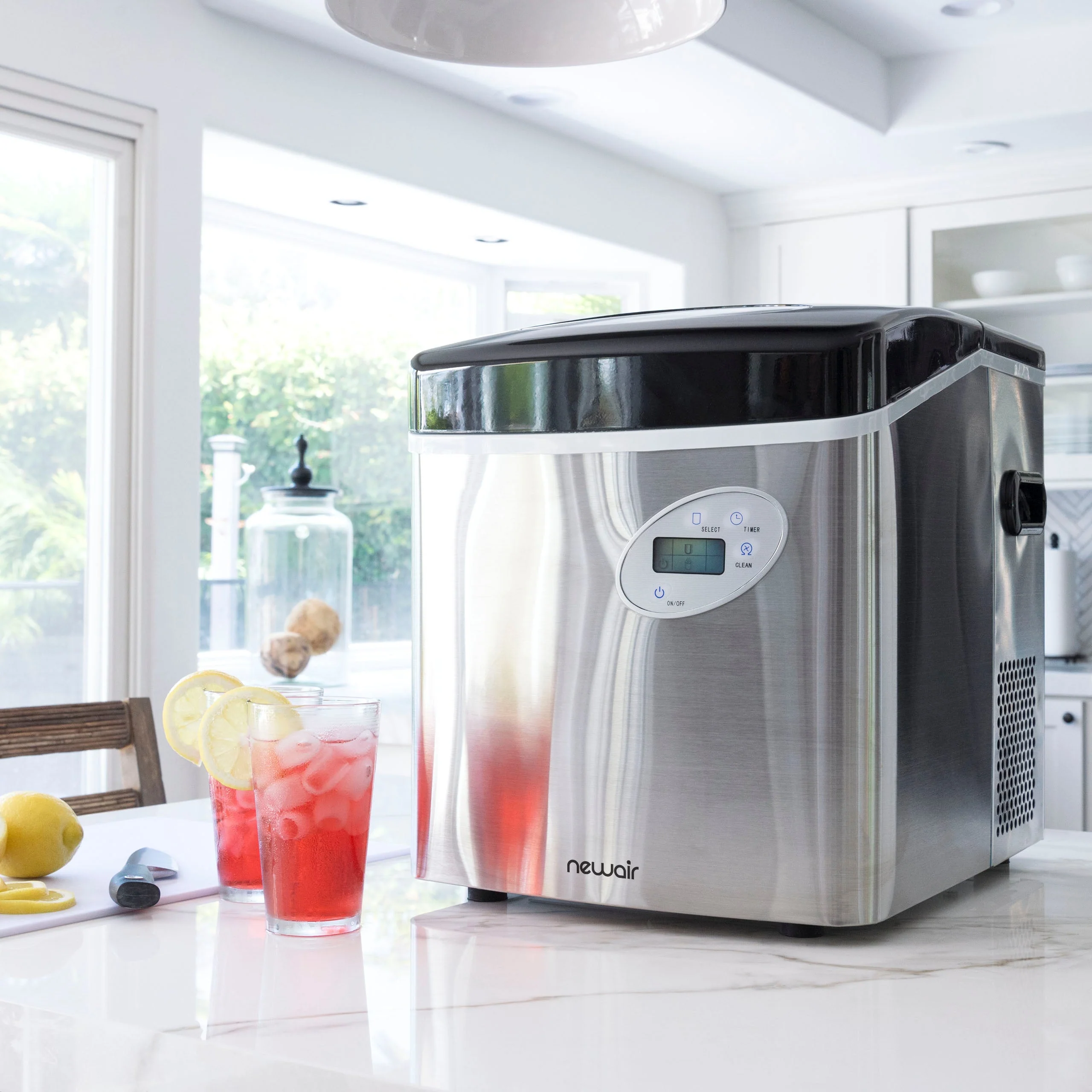 Newair Countertop Ice Maker. Bullet Ice, 50 lbs/day - Red
