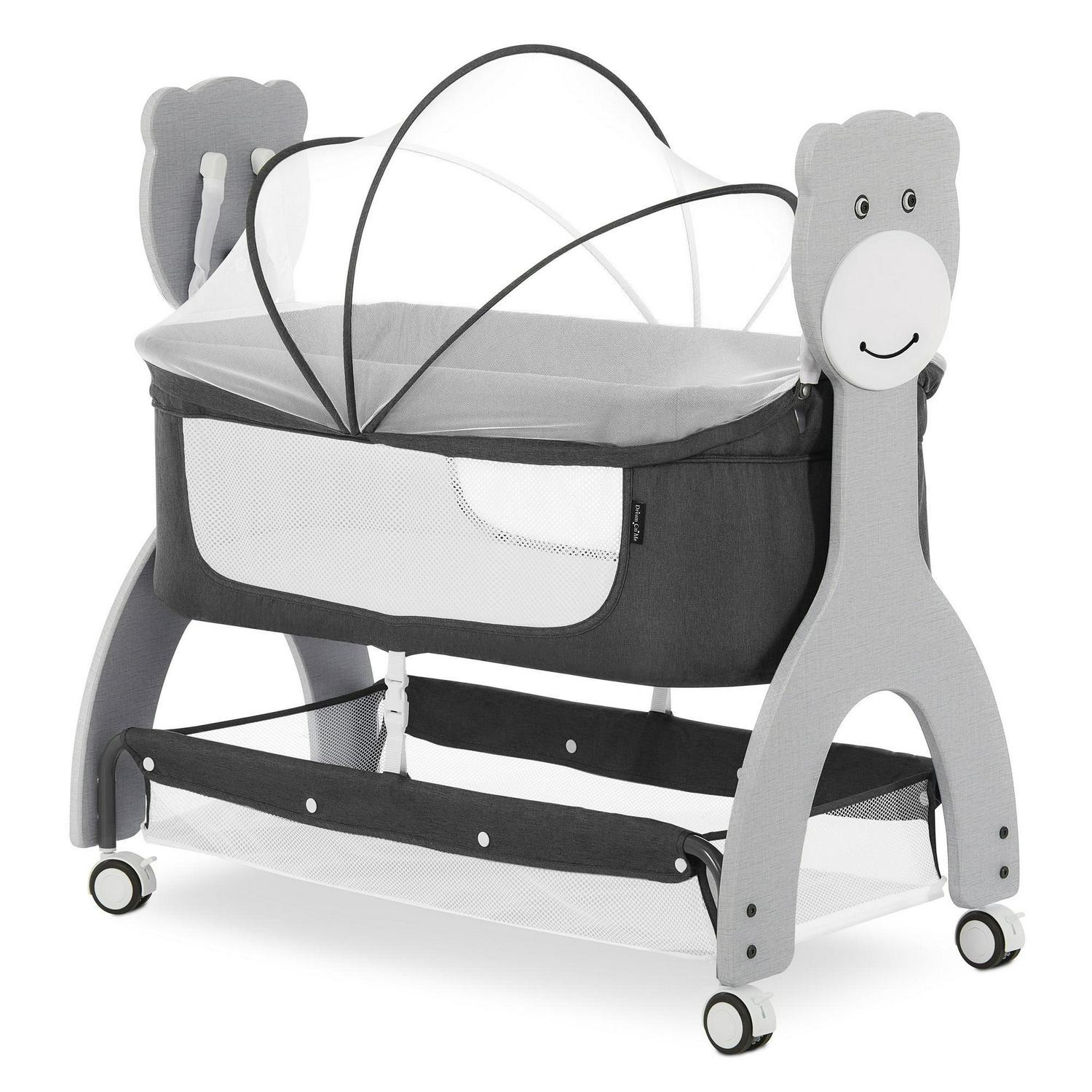 Dream on Me Cub Portable Bassinet in Dark Grey. Multi - Use Baby Bassinet with Locking Wheels