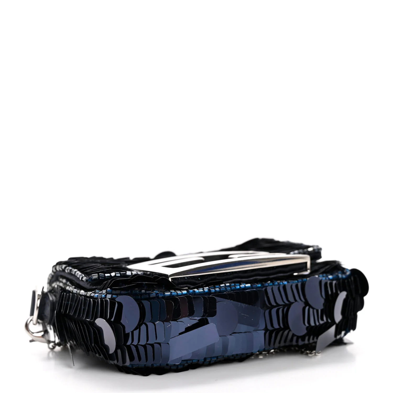 Sequin Paillettes Shiny Nappa Sex and the City Nano Maxi Buckle Baguette Charm Blue