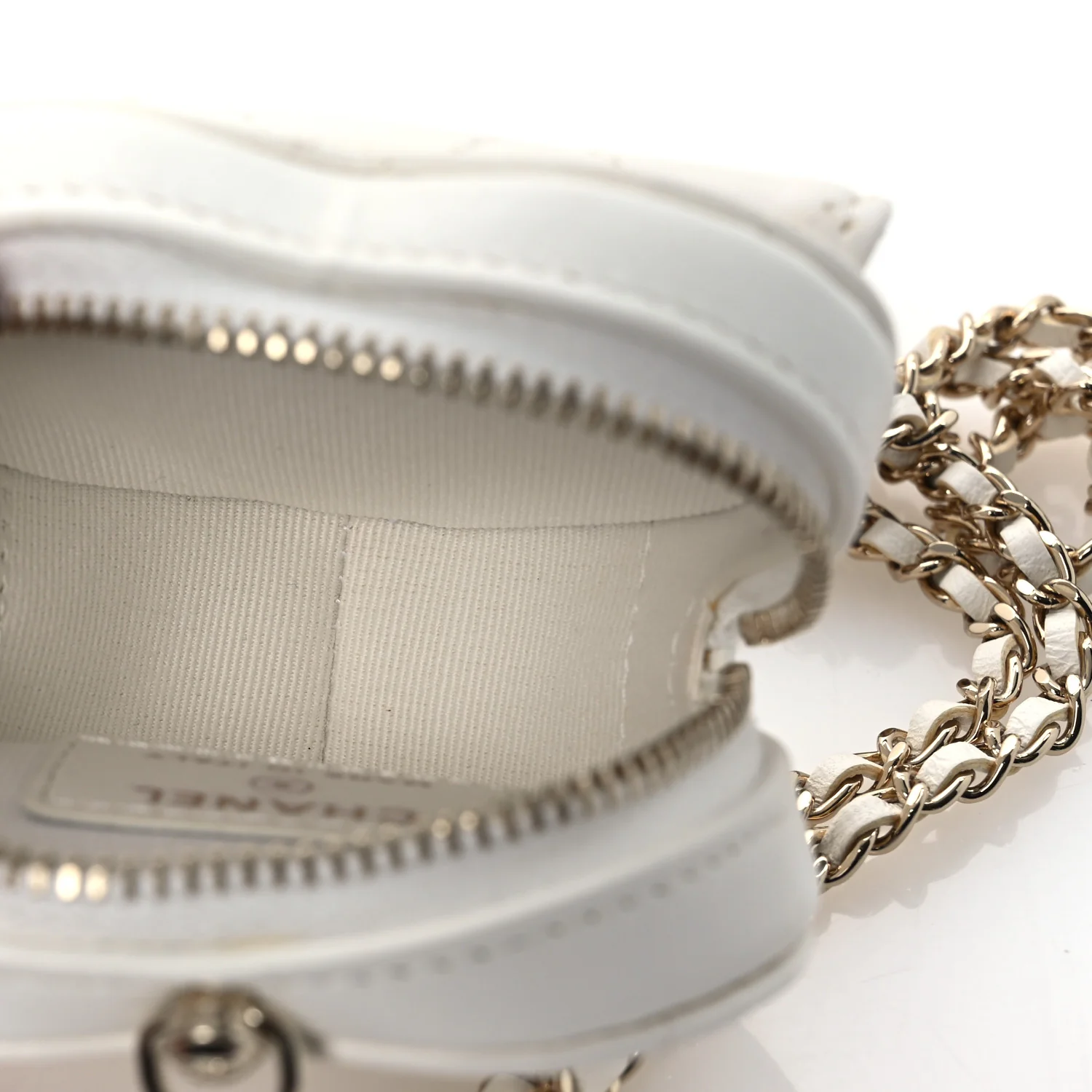 Lambskin Quilted CC In Love Heart Coin Purse With Chain White
