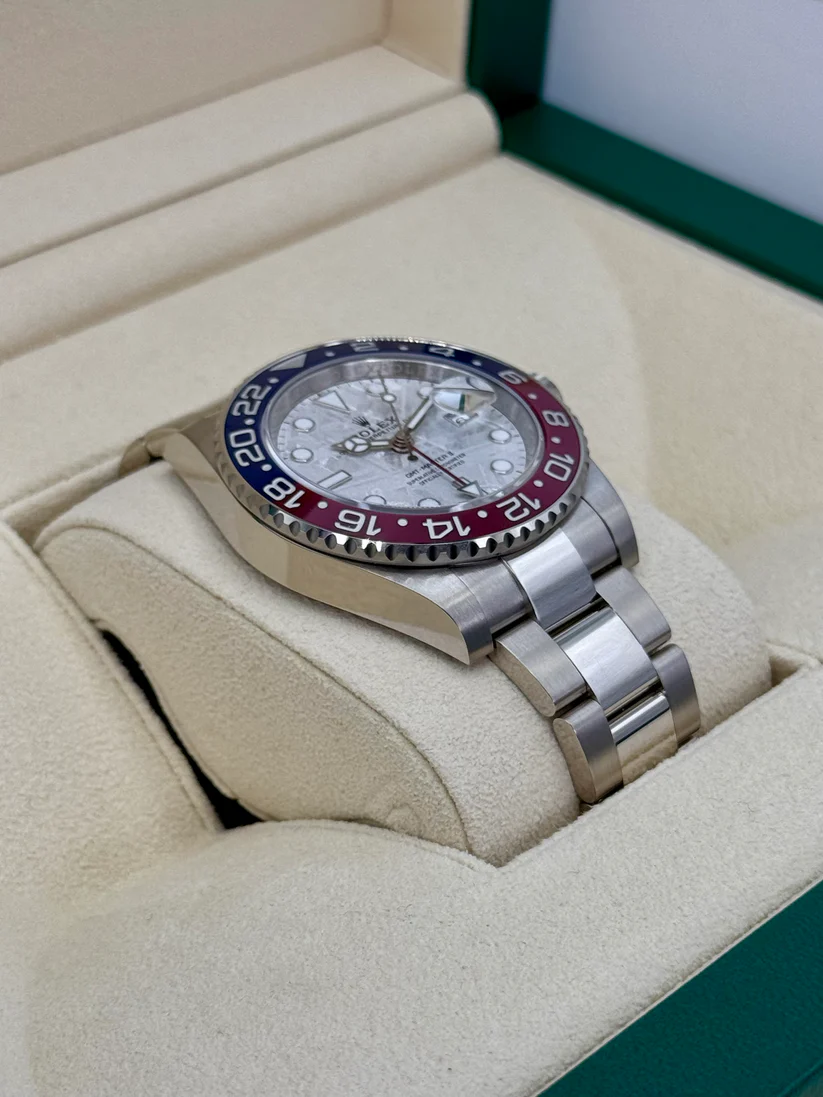 [Super Clone]RLX White Gold GMT-Master II 40mm Watch - Blue and Red Pepsi Bezel - Meteorite Dial - Oyster Bracelet (Ref # 126719BLRO )