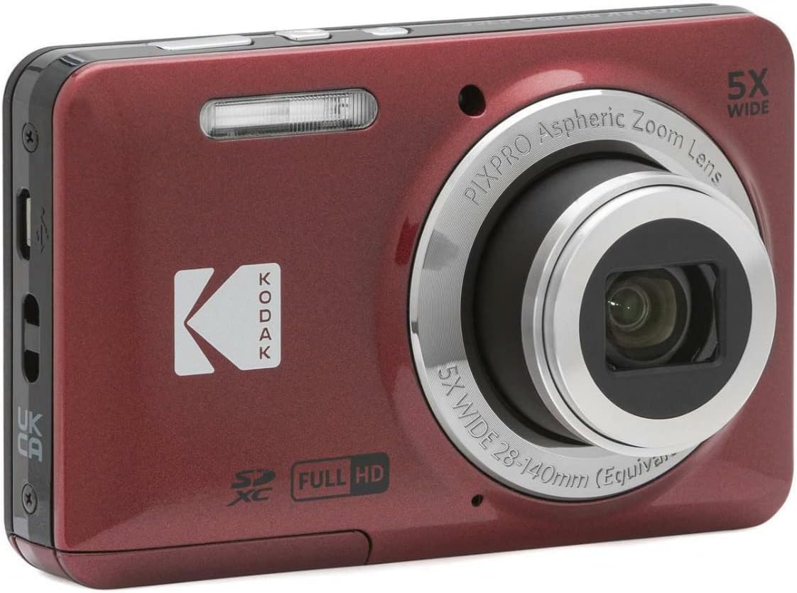 KODAK PIXPRO Friendly Zoom FZ55 Digital Camera (Red) Bundle with 32GB SD Card  Camera Case  and Battery Travel Charger (4 Items)