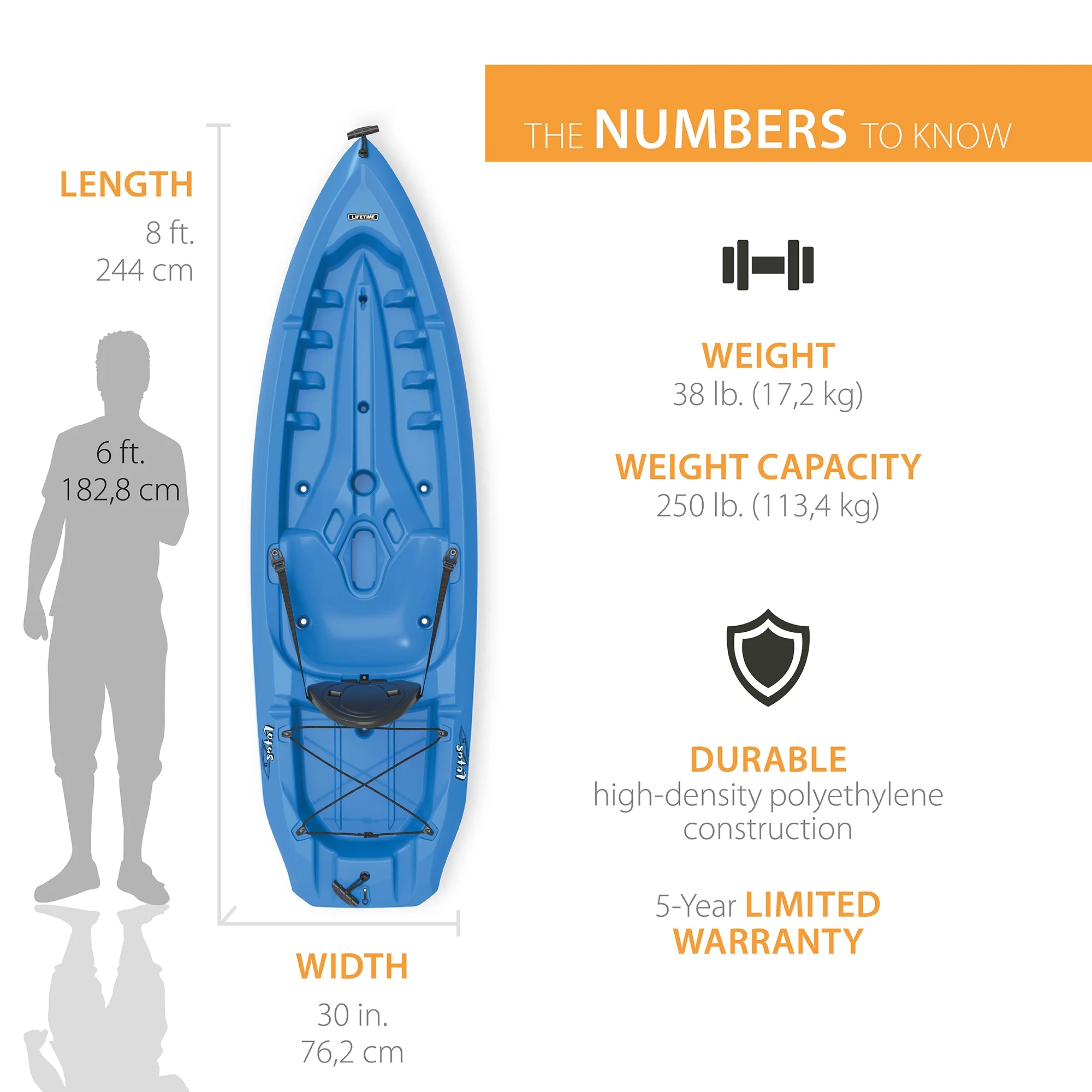 Lifetime Lotus 8 Ft Sit - on - Top Kayak, Blue (90112)