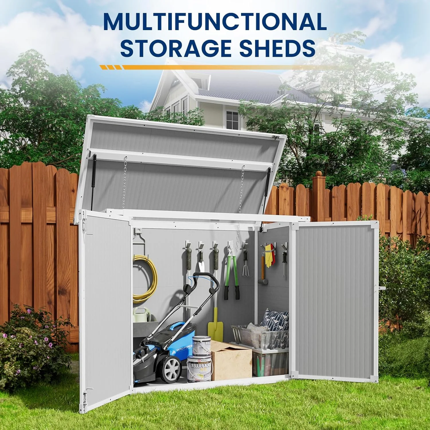 Outdoor Storage Shed 41 Cu Ft Weather Resistant Resin with Floor Gray(Gray) - Image 4