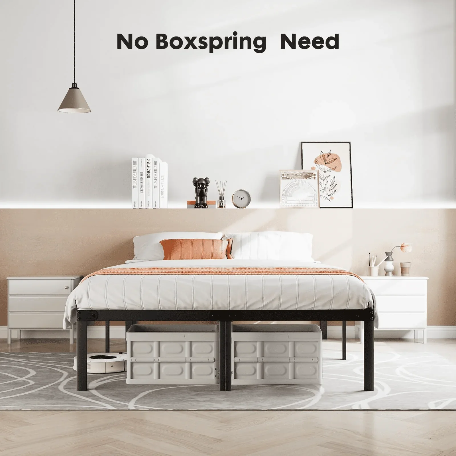 ZUNMOS Queen Bed Frame, Heavy Duty Metal Platform with Storage Space Under Frame, 14 Inches No Box Spring Needed Queen Size Bed Frame, Black