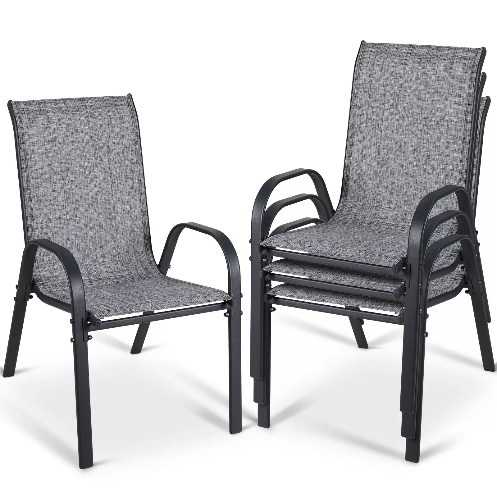 8Pcs Patio Dining Chairs Outdoor Stackable Armrest Chairs for Lawn Garden Backyard(Black/8 Pack) - Image 7