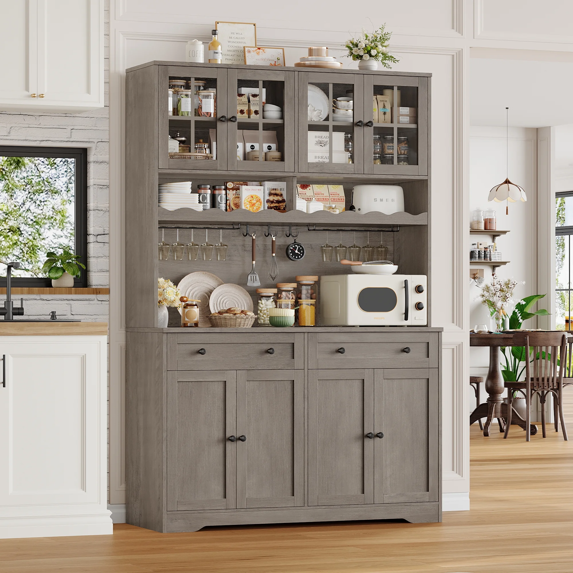 75"Tall Kitchen Pantry Storage Cabinet with Power Outlet, Large Pantry Cabinet with Microwave Stand, Modern Freestanding Cupboard Hutch for Home Dinning Room, White(White) - Image 10