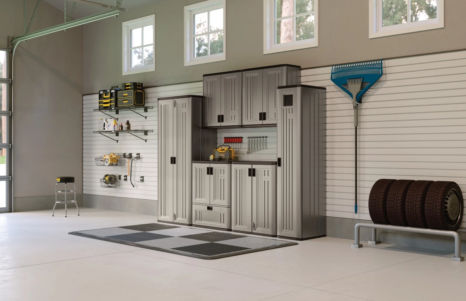 72" Resin Outdoor Storage Cabinet with 3 Shelves, Platinum Metallic Image 6