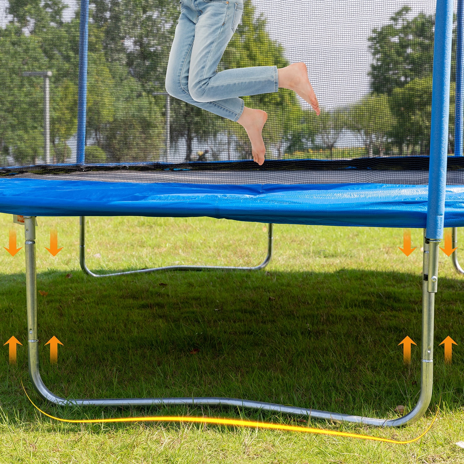 14FT Outdoor Trampoline with Safety Enclosure, Steel Tube Frame, Ladder Secure Net Heavy Duty, Blue(Round/14'/Blue) - Image 5