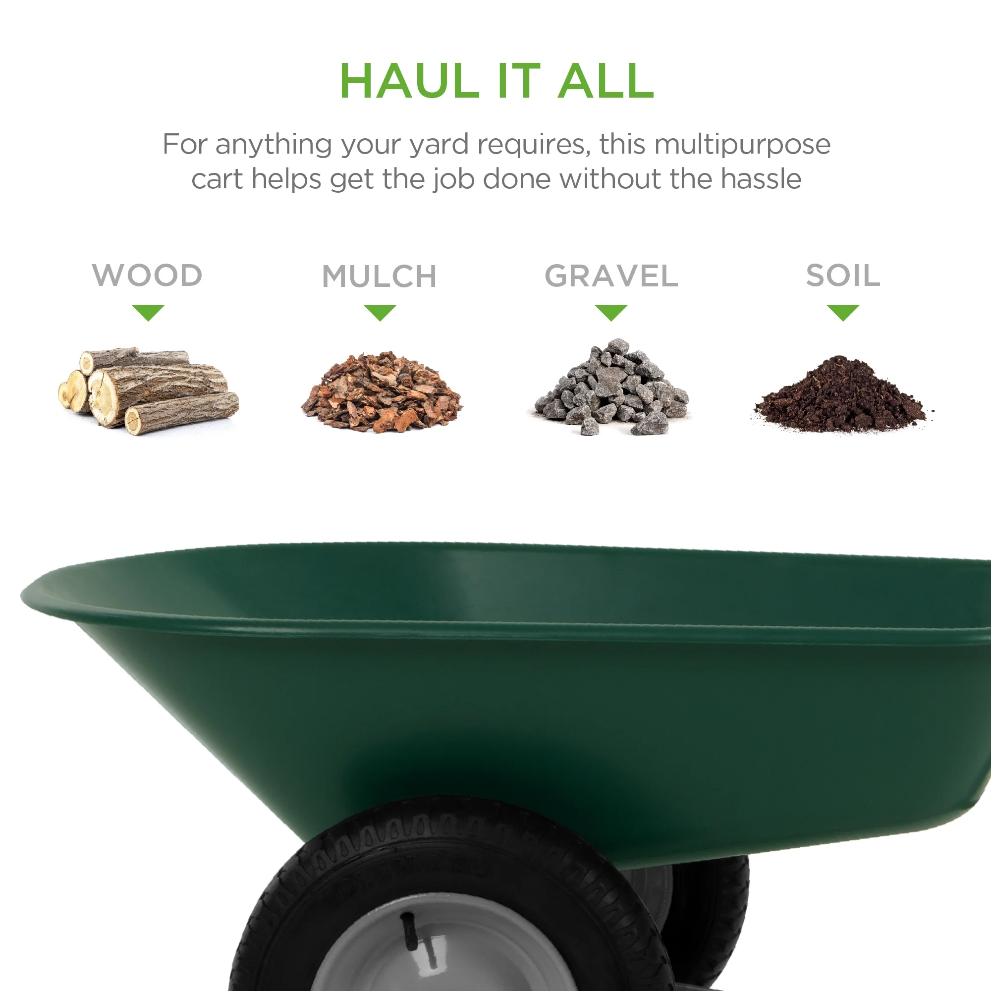 Dual-Wheel Home Wheelbarrow Yard Garden Cart for Lawn, Construction Green(Green) - Image 4