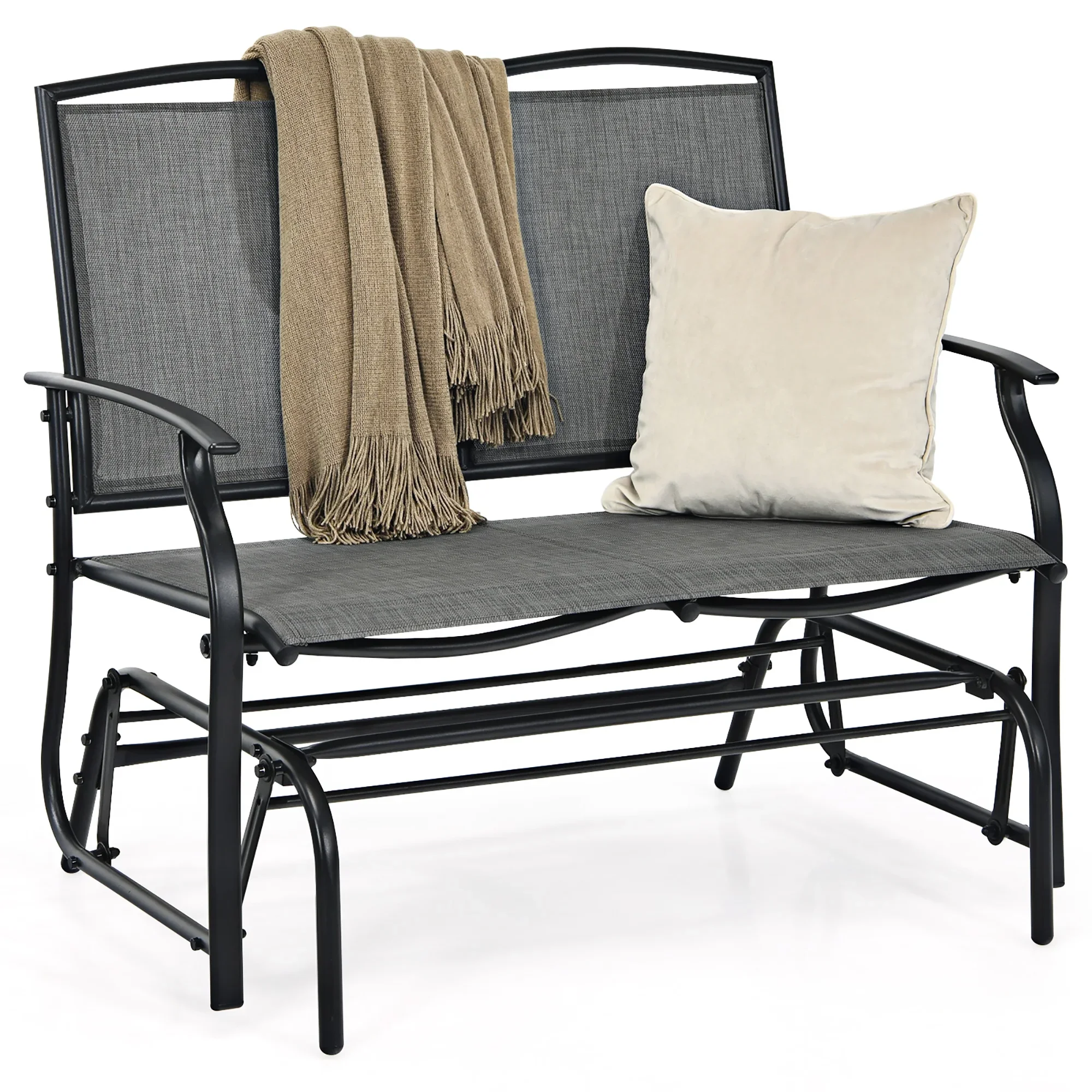 Costway Patio Glider Rocking Bench Double 2 Person Chair Loveseat Garden Black