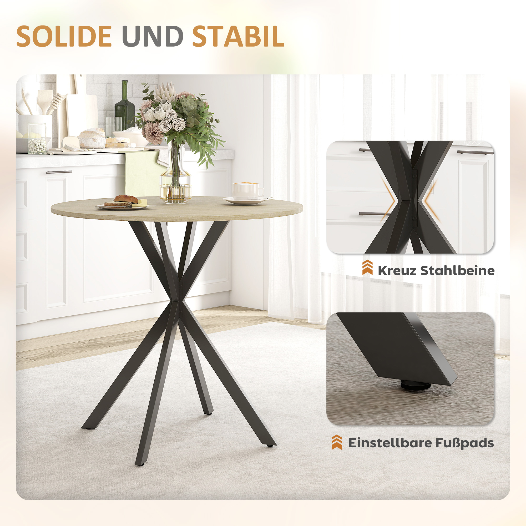 HOMCOM 80cm Industriële Ronde Eettafel - Eik
