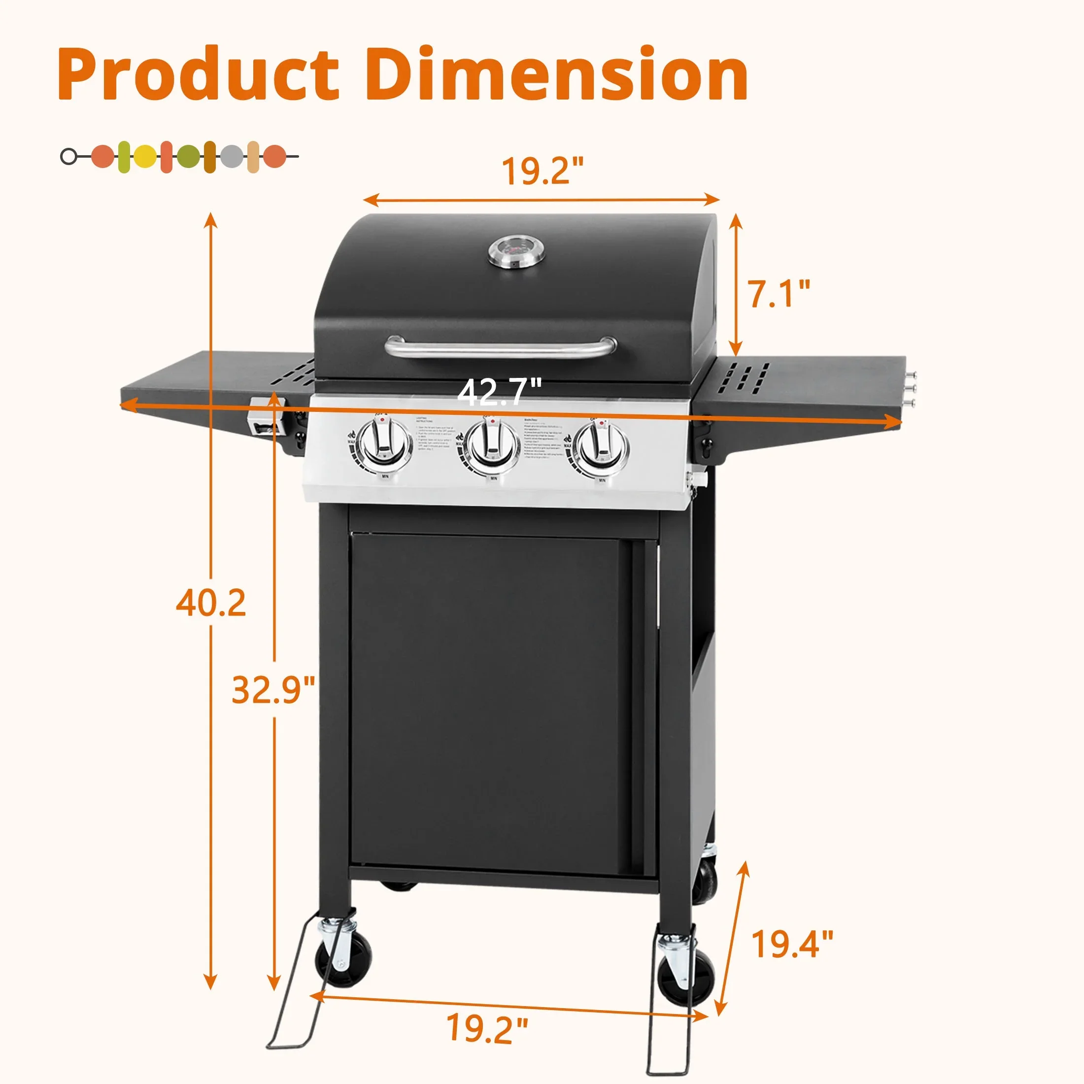 SEGMART 4 Burner BBQ Propane Gas Grill, Stainless Steel 40,000 BTU Patio Garden Barbecue Grill with Folding Side Tables, Cleaning Brush & Thermometer, Perfect for Camping, Outdoor Cooking