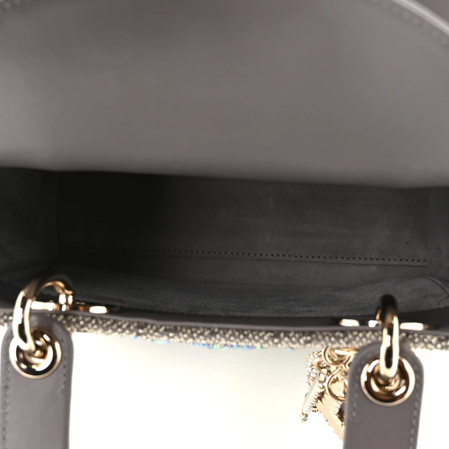 Calfskin Satin Celestial Bead Embroidery Embroidered Small Lady Dior Grey Multicolor