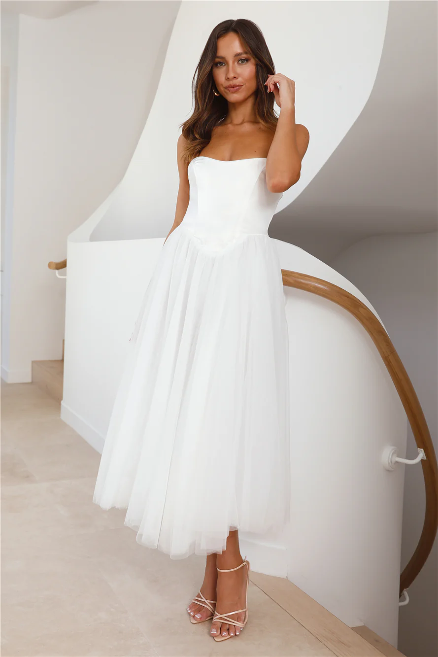 Castle Ballroom Satin Tulle Maxi Dress White