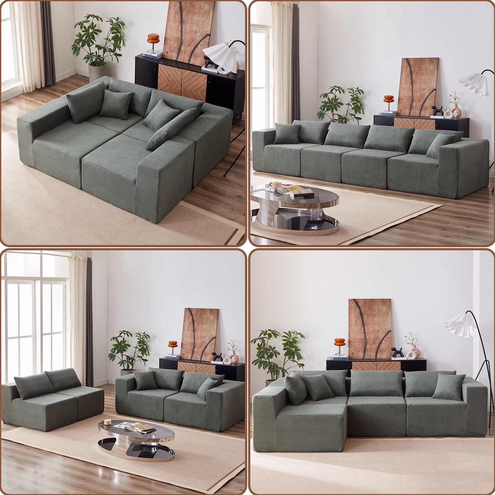104-Inch Corduroy Modular L Shaped Sectional Sofa,Luxury Floor Couch Set,Upholstered Indoor Furniture,Foam-Filled Compressed Sofa for Living Room,Bedroom,4 PC Free Combination ?(Beige + Corduroy) - Image 7