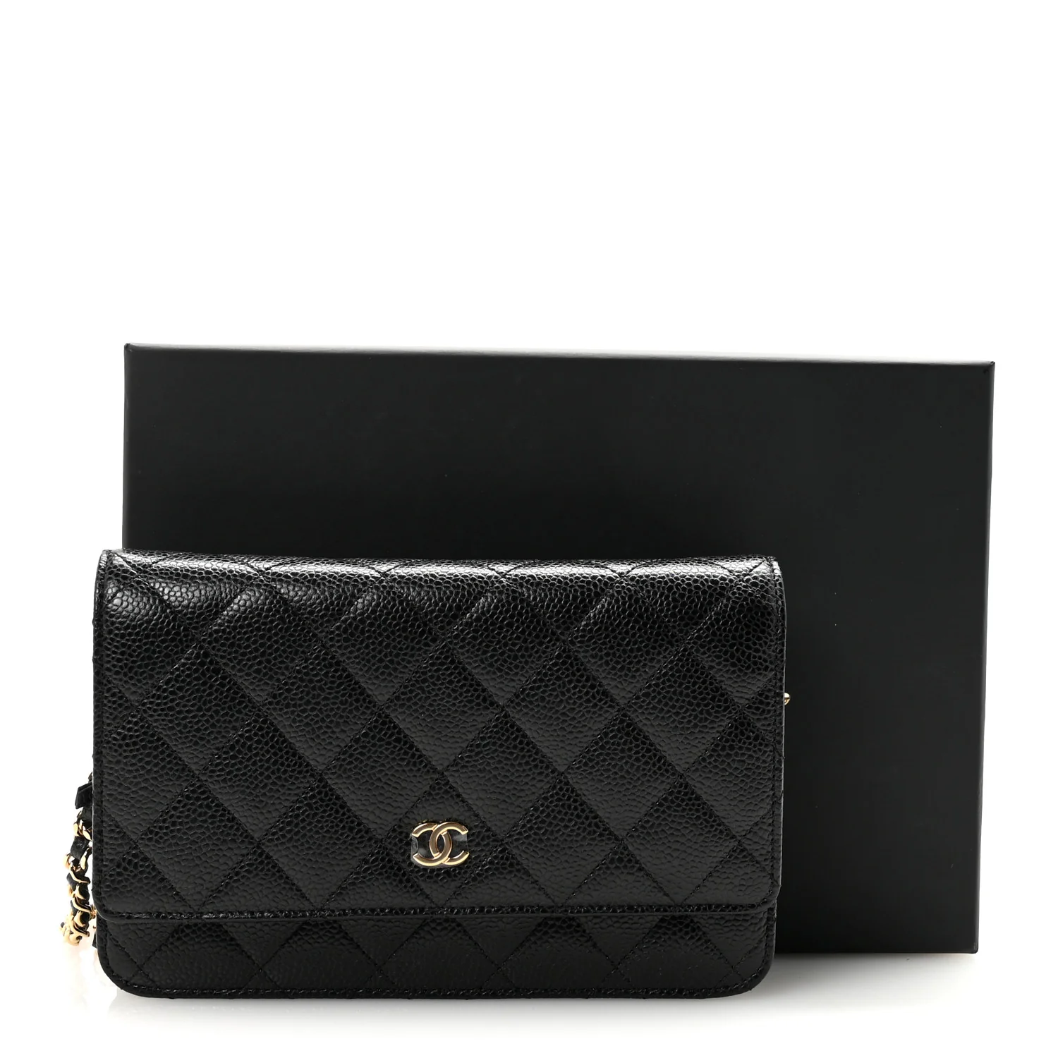 Caviar Quilted Wallet on Chain WOC Black