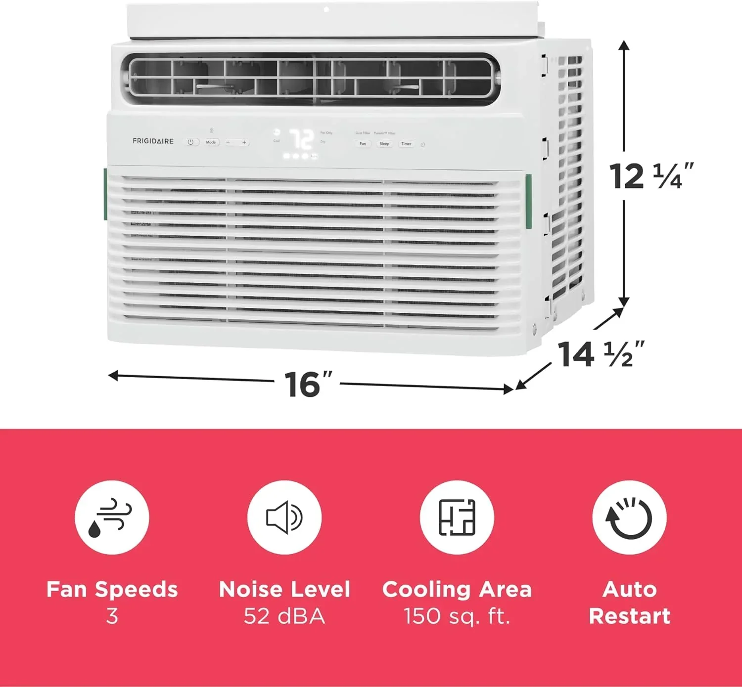 Climatiseur de fenêtre Frigidaire 5 000 BTU avec télécommande. Refroidit jusqu'à 150 pi². Fonctionnement silencieux.