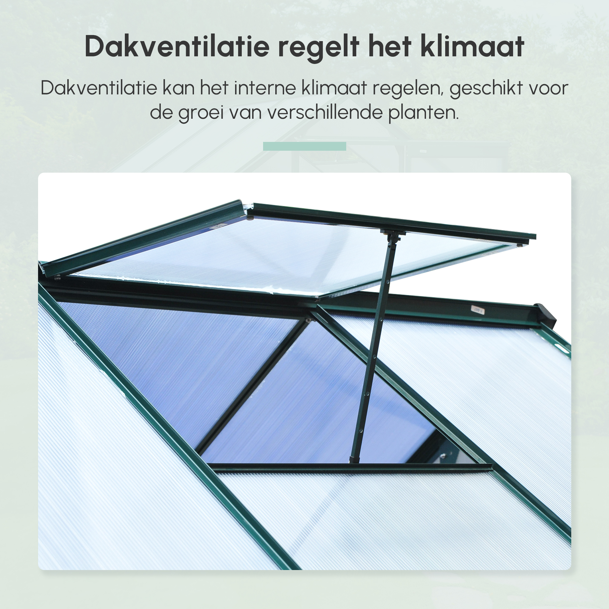 Outsunny aluminium kas met dakraam deur 190 x 192 x 201 cm, groen + transparant