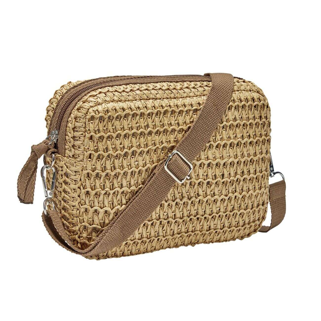 Sac à main bandoulière effet paille fermeture zippée 21x7xH15cm (2 modèles)